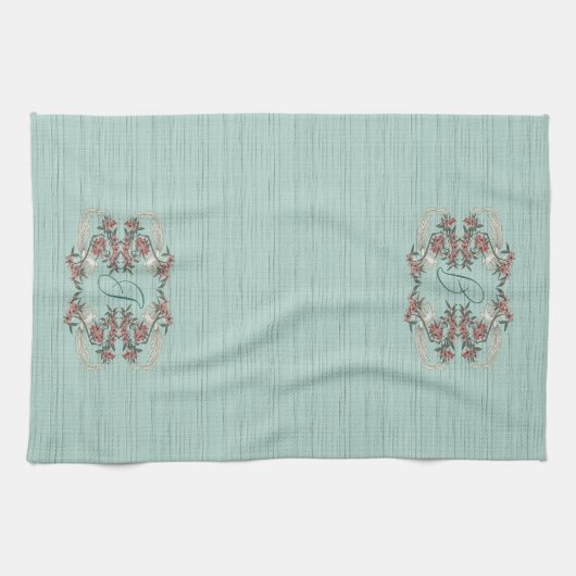 Die Romantik von Seide mit Monogramm Aqua Geschirrtuch (Horizontal)