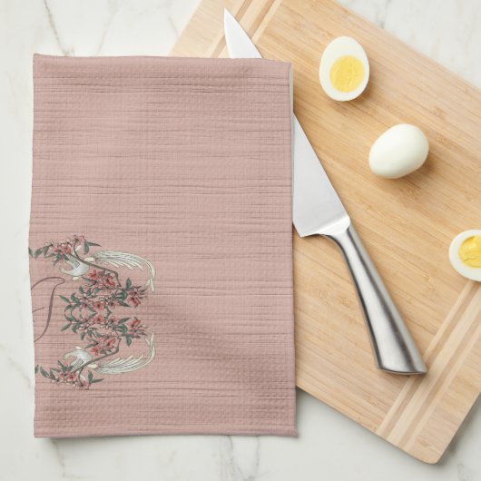 Die Romantik von Seide mit Monogramm Pfirsich Geschirrtuch (Viertel Falte)