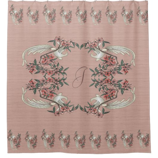 Die Romantik von Seidenpfirsich mit Monogramm Duschvorhang (Vorderseite)