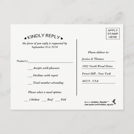 Die romantische Hochzeitskollektion der Blumen Einladungspostkarte (Rückseite)