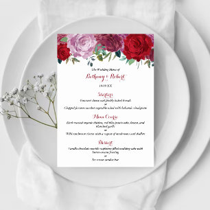 Die romantische Hochzeitskollektion der Blumen Menükarte