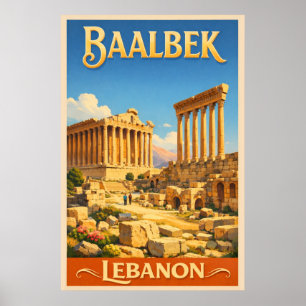 Die römischen Ruinen von Baalbek - Vintage Reise Poster