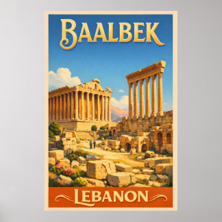 Die römischen Ruinen von Baalbek - Vintage Reise Poster