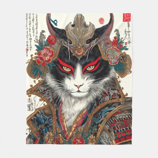 Die Ronin Cat | Ukiyo-e Samurai Warrior Fleecedecke (Vorderseite)