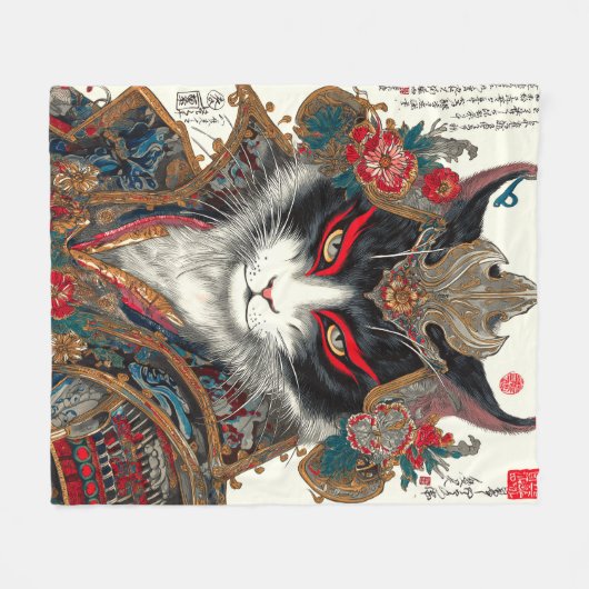 Die Ronin Cat | Ukiyo-e Samurai Warrior Fleecedecke (Vorderseite (Horizontal))