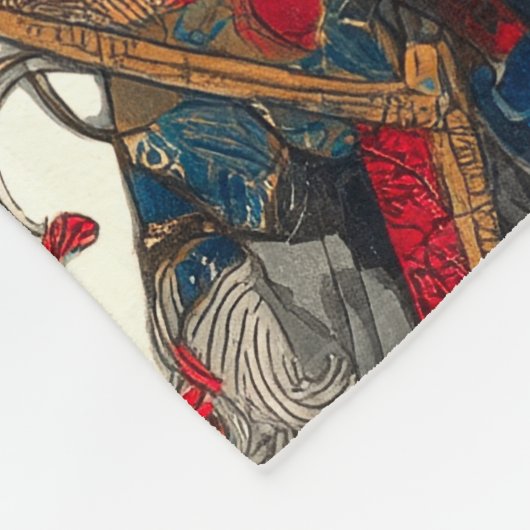 Die Ronin Cat | Ukiyo-e Samurai Warrior Fleecedecke (Ecke)