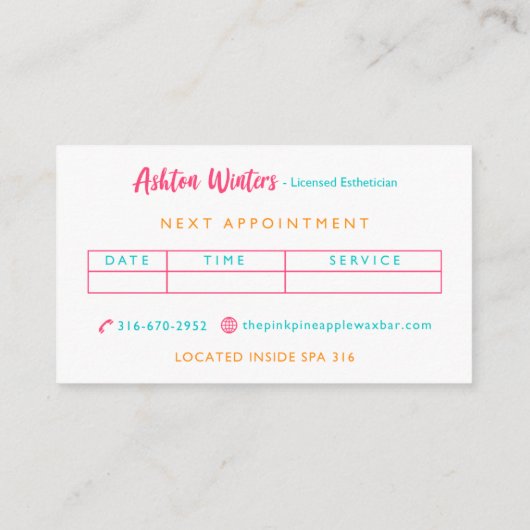 Die rosa Ananas Visitenkarte (Rückseite)