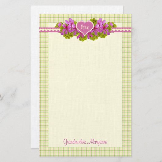 Die rosa Blume der Großmutter hört Briefpapier (Vorne/Hinten)