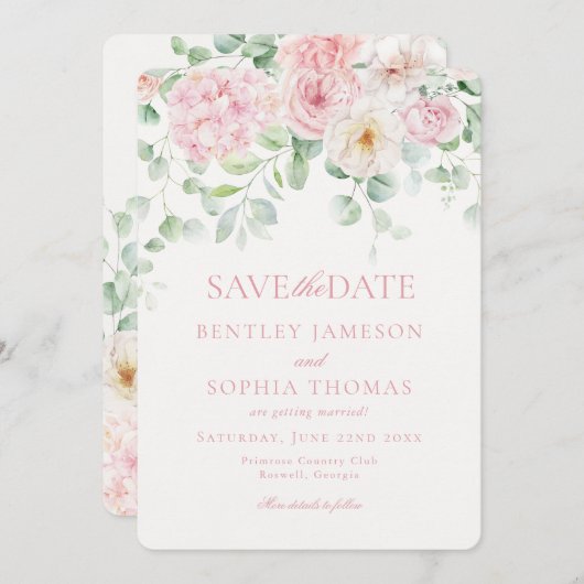 Die rosa Liebe ist in der Save the Date blumenblüt Einladung (Vorne/Hinten)