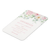 Die rosa Liebe ist in der Save the Date blumenblüt Magnet (Linke Seite)