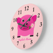 Die rosa Schweineklemme des Mädchens Personalisier Große Wanduhr (Winkel)