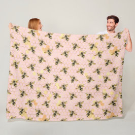 Die rosa und goldene Bienenreihe - Design 1 Fleecedecke