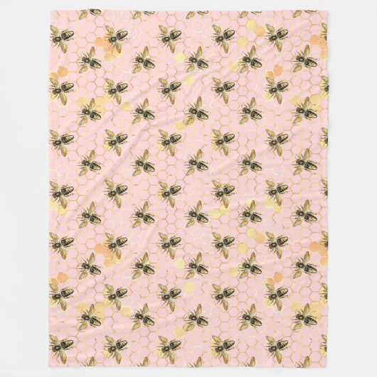 Die rosa und goldene Bienenreihe - Design 1 Fleecedecke (Vorderseite)