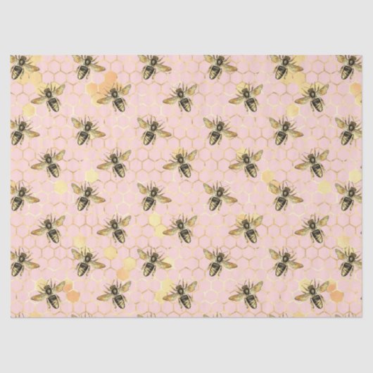 Die rosa und goldene Bienenreihe - Design 1 Seidenpapier (Vorderseite)