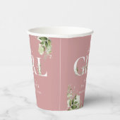 Die Rose ist eine junge Dusty-Babydusche in Rosa. Pappbecher (Rechts)