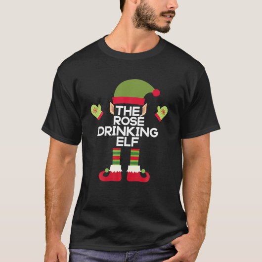 Die Rose trinkt Elf Funny Red Wine Weihnachten Par T-Shirt (Vorderseite)