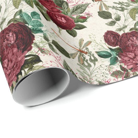 Die Rose- und Dragonfly-Serie (Design 14) Geschenkpapier (Rolleneckpunkt)