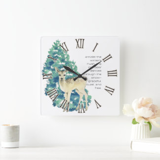 Die Rosenhirsche tanzt durch den Schnee Quadratische Wanduhr