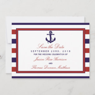 Die Rot & Navy Marine-Anker-Hochzeitskollektion Save The Date