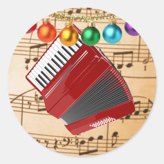 Die rote Akkordeon, das Weihnachtsdesign, Runder Aufkleber (Vorderseite)