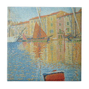 Die rote Boje von Paul Signac, Vintage Pointillism Fliese
