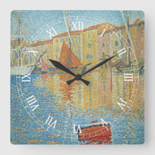 Die rote Boje von Paul Signac, Vintage-Pointillism Quadratische Wanduhr