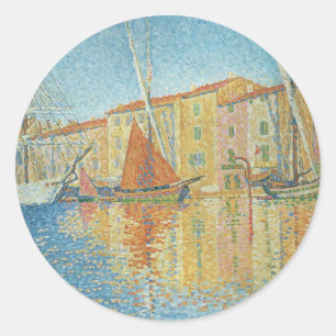 Die rote Boje von Paul Signac, Vintage Pointillism Runder Aufkleber