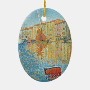 Die Rote Bühne von Paul Signac, Vintager Pointilli Keramikornament