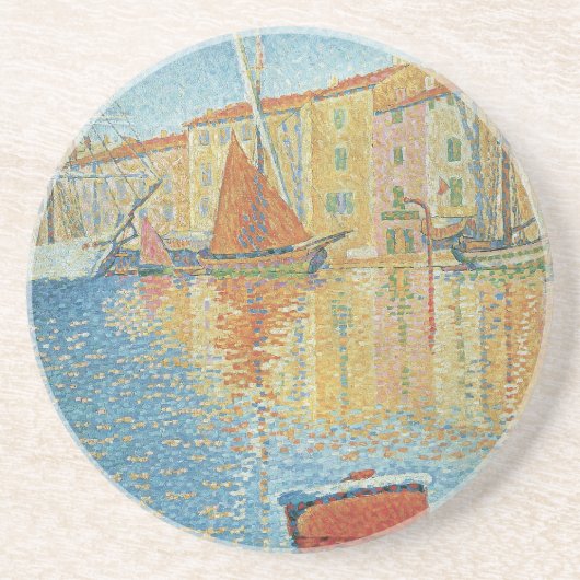 Die Rote Bühne von Paul Signac, Vintager Pointilli Sandstein Untersetzer (Vorne)