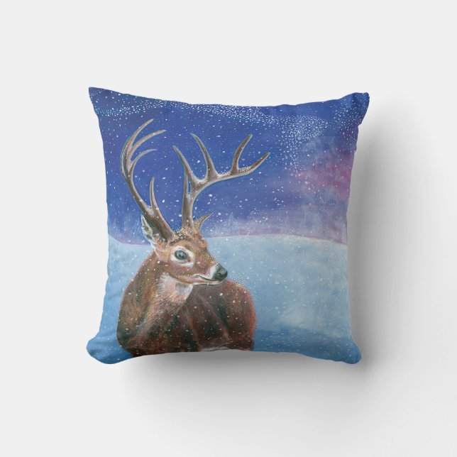Die Rote Hirsche im Winter Kissen (Vorderseite)