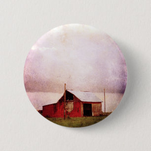 Die rote Scheune bei Sonnenuntergang Button