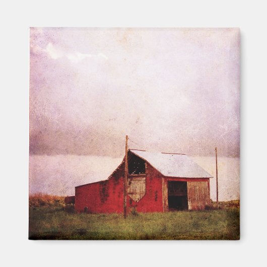 Die rote Scheune bei Sonnenuntergang Magnet (Vorne)