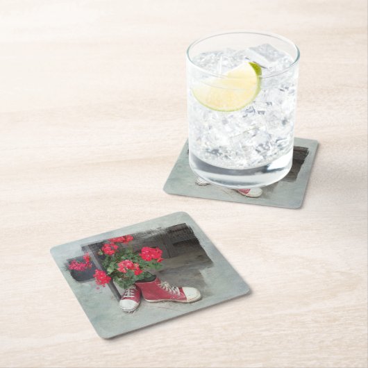 Die Roten Geranien als stabil Rechteckiger Pappuntersetzer (Vor Ort)