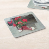 Die Roten Geranien als stabil Rechteckiger Pappuntersetzer (angewinkelt)