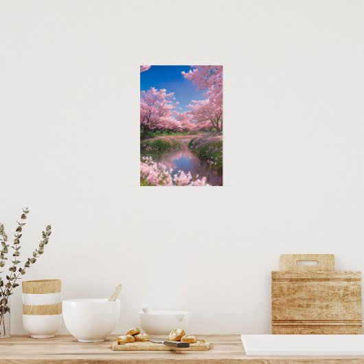Die Ruhe des Sakura River Poster (Küche)