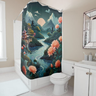 Die Ruhe im Sunset: Traditionelle chinesische Gart Duschvorhang