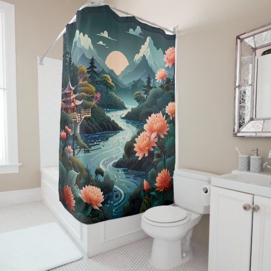 Die Ruhe im Sunset: Traditionelle chinesische Gart Duschvorhang (Beispiel)