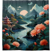 Die Ruhe im Sunset: Traditionelle chinesische Gart Duschvorhang (Vorderseite)