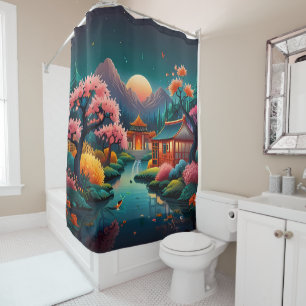 Die Ruhe im Sunset: Traditionelle chinesische Gart Duschvorhang