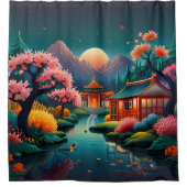 Die Ruhe im Sunset: Traditionelle chinesische Gart Duschvorhang (Vorderseite)