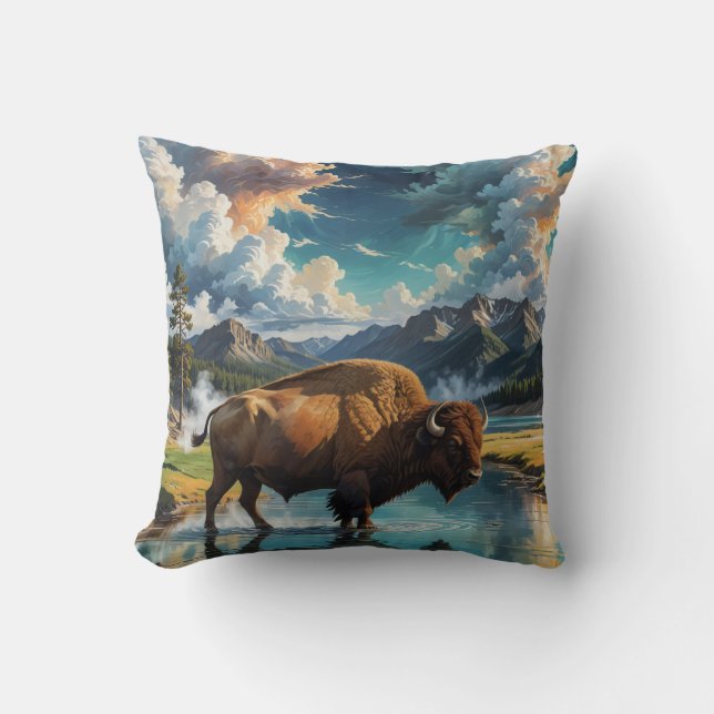 Die Ruhe im Wilden - Buffalo Kissen (Vorderseite)