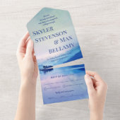 Die ruhige Insel Berge Landschaft Hochzeit All In One Einladung (Abreißen)