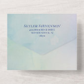 Die ruhige Insel Berge Landschaft Hochzeit All In One Einladung (Rückseite)