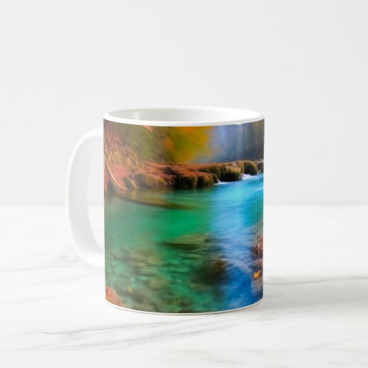Die ruhige Landschaft der Herbstflüsse Kaffeetasse (Vorderseite Links)