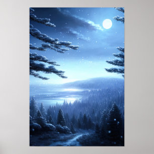 Die ruhige Winternacht im Wald Poster