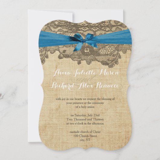 Die Rustic Country Lace Blue Wedding Einladung (Vorderseite)