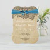 Die Rustic Country Lace Blue Wedding Einladung (Stehend Vorderseite)