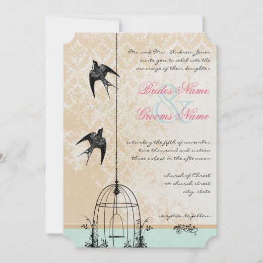 Die Rustic Love Bird Birdcage Hochzeit Einladung (Vorderseite)