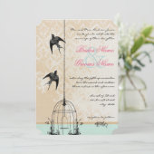Die Rustic Love Bird Birdcage Hochzeit Einladung (Stehend Vorderseite)