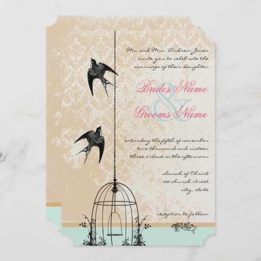 Die Rustic Love Bird Birdcage Hochzeit Einladung (Vorne/Hinten)
